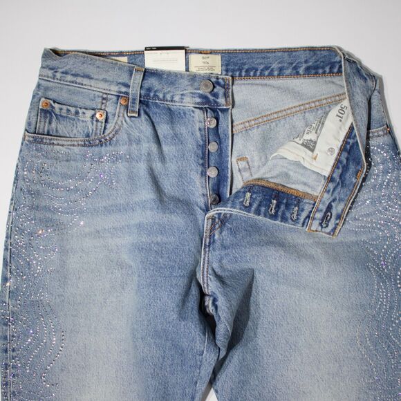 NWT $150 Levi's x Beyonce 501 '90s Light Wash Jeans Rhinestones Women Size 29x30 - Picture 9 of 16